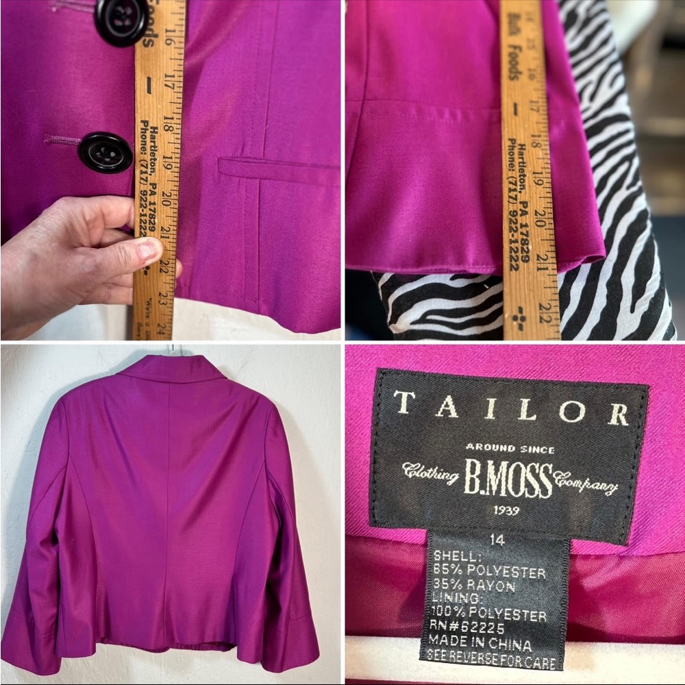 B.MOSS TAILOR magenta silky dress jacket women's size 14 office date night - Picture 2 of 3